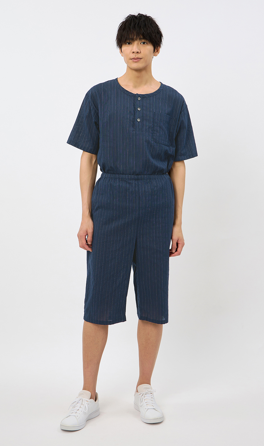 播州先染楊柳リラクシングウェア【上下セット】【日本製】 ネイビー S