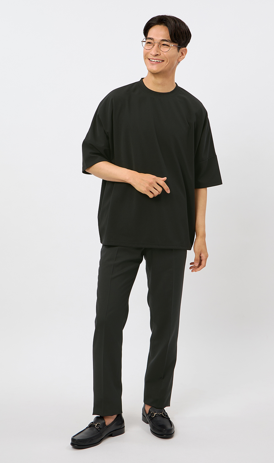 【男女兼用】らくリッチドルマンスリーブTシャツ ブラック LL