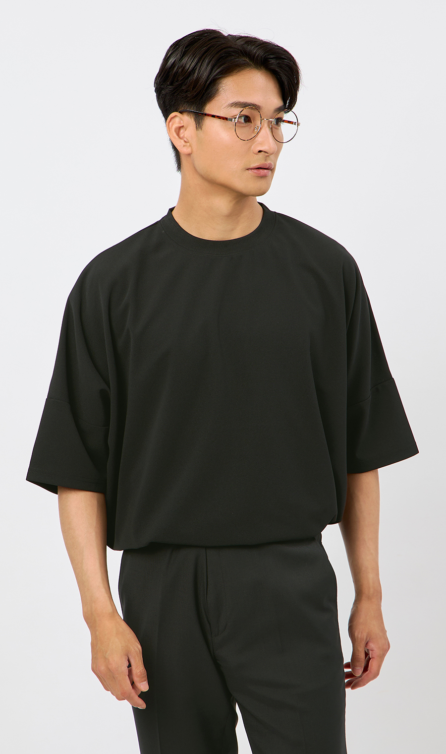 【男女兼用】らくリッチドルマンスリーブTシャツ ブラック LL