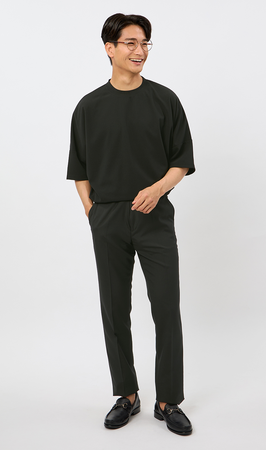 【男女兼用】らくリッチドルマンスリーブTシャツ ブラック LL