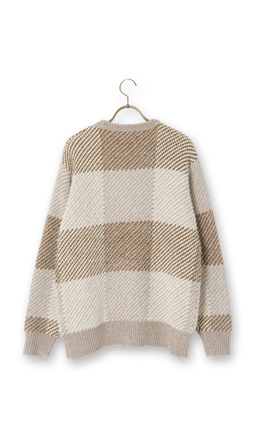 モールチェッククルーセーター ベージュ 3L