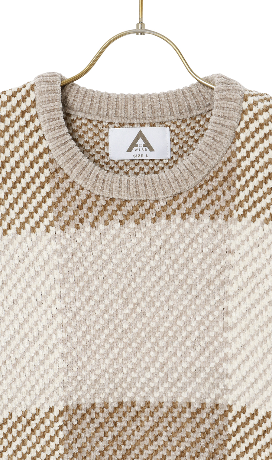 モールチェッククルーセーター ベージュ 3L