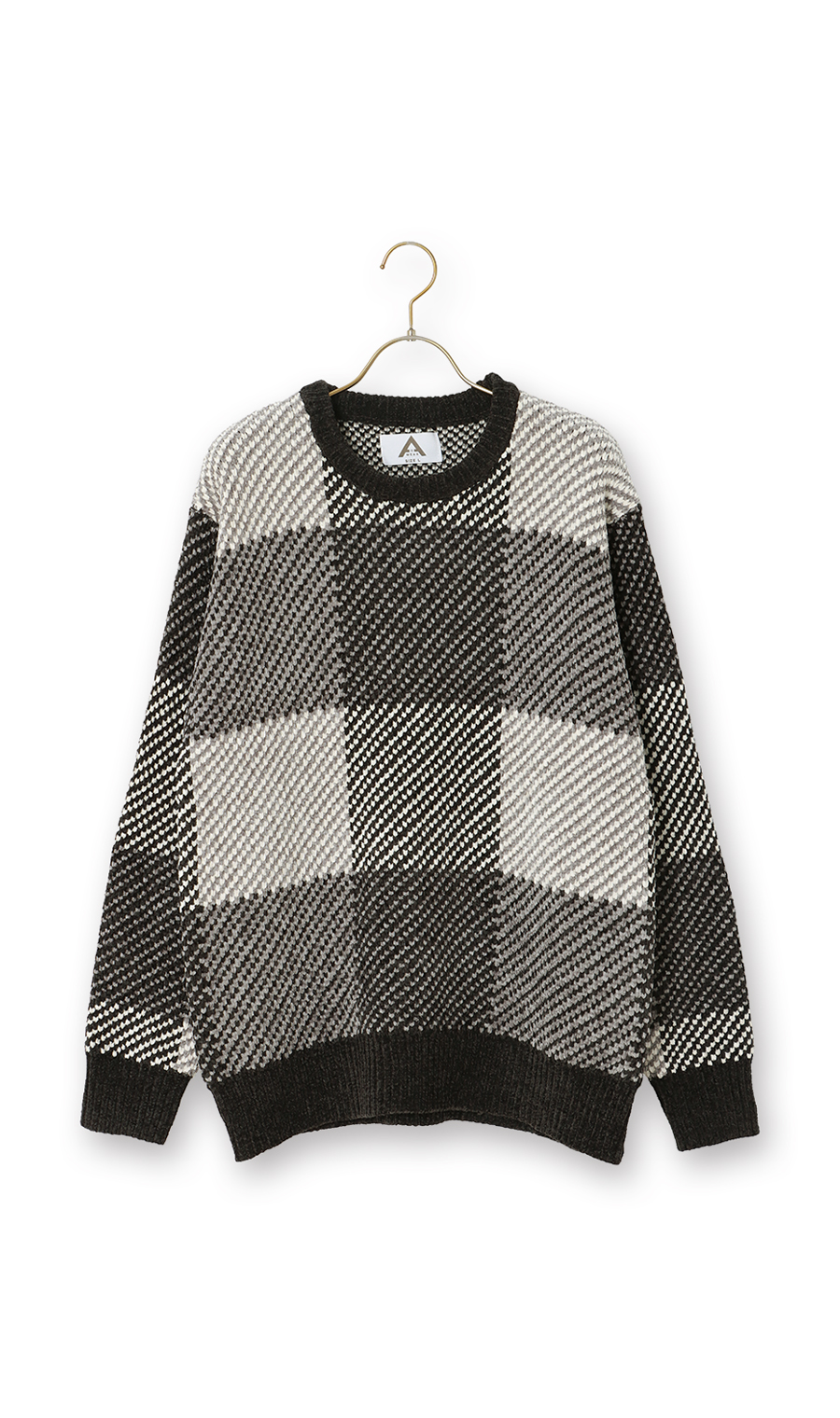 モールチェッククルーセーター ブラック 3L
