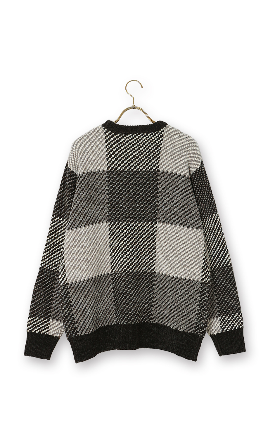 モールチェッククルーセーター ブラック 3L