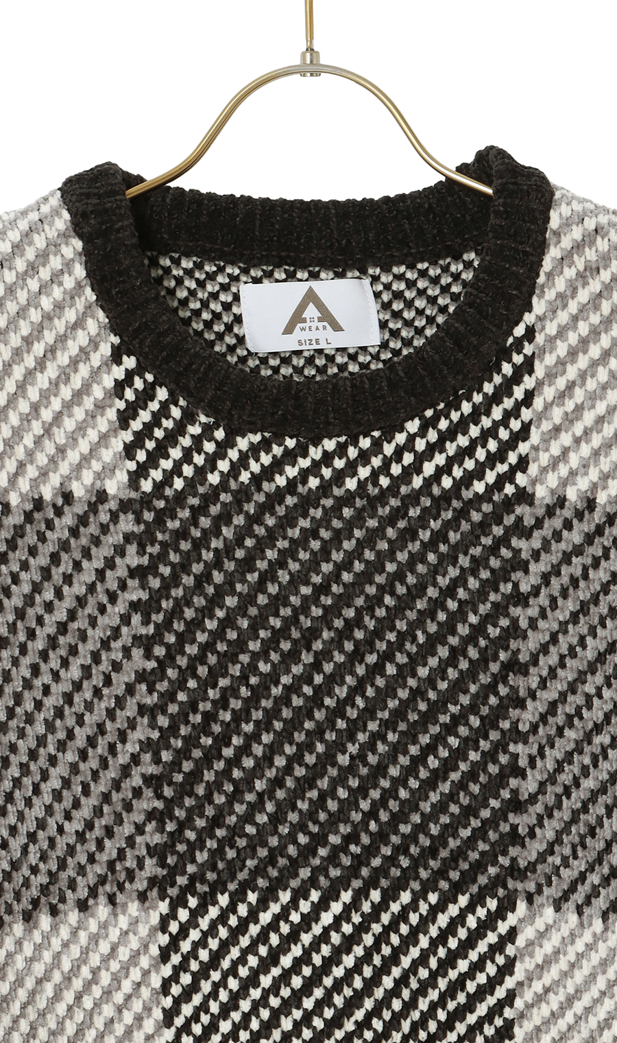 モールチェッククルーセーター ブラック 3L