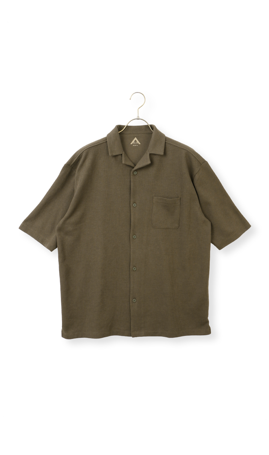 【男女兼用】らくリッチワッフル開襟シャツ【セットアップ着用可】 カーキ S
