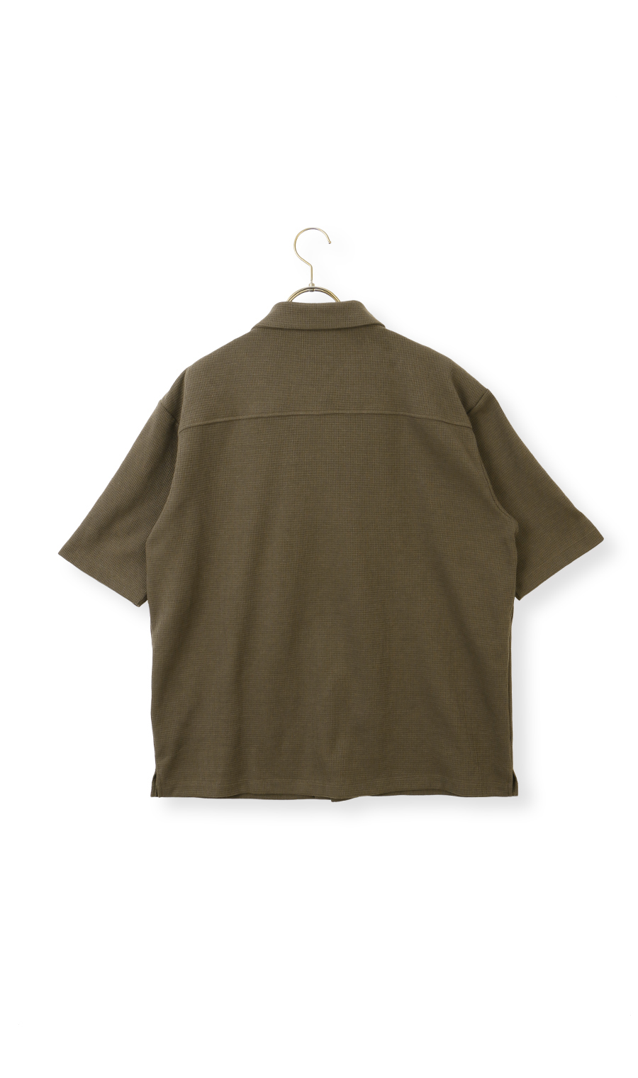 【男女兼用】らくリッチワッフル開襟シャツ【セットアップ着用可】 カーキ S