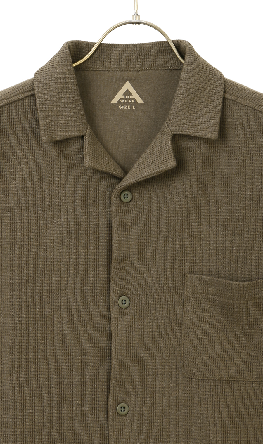 【男女兼用】らくリッチワッフル開襟シャツ【セットアップ着用可】 カーキ S