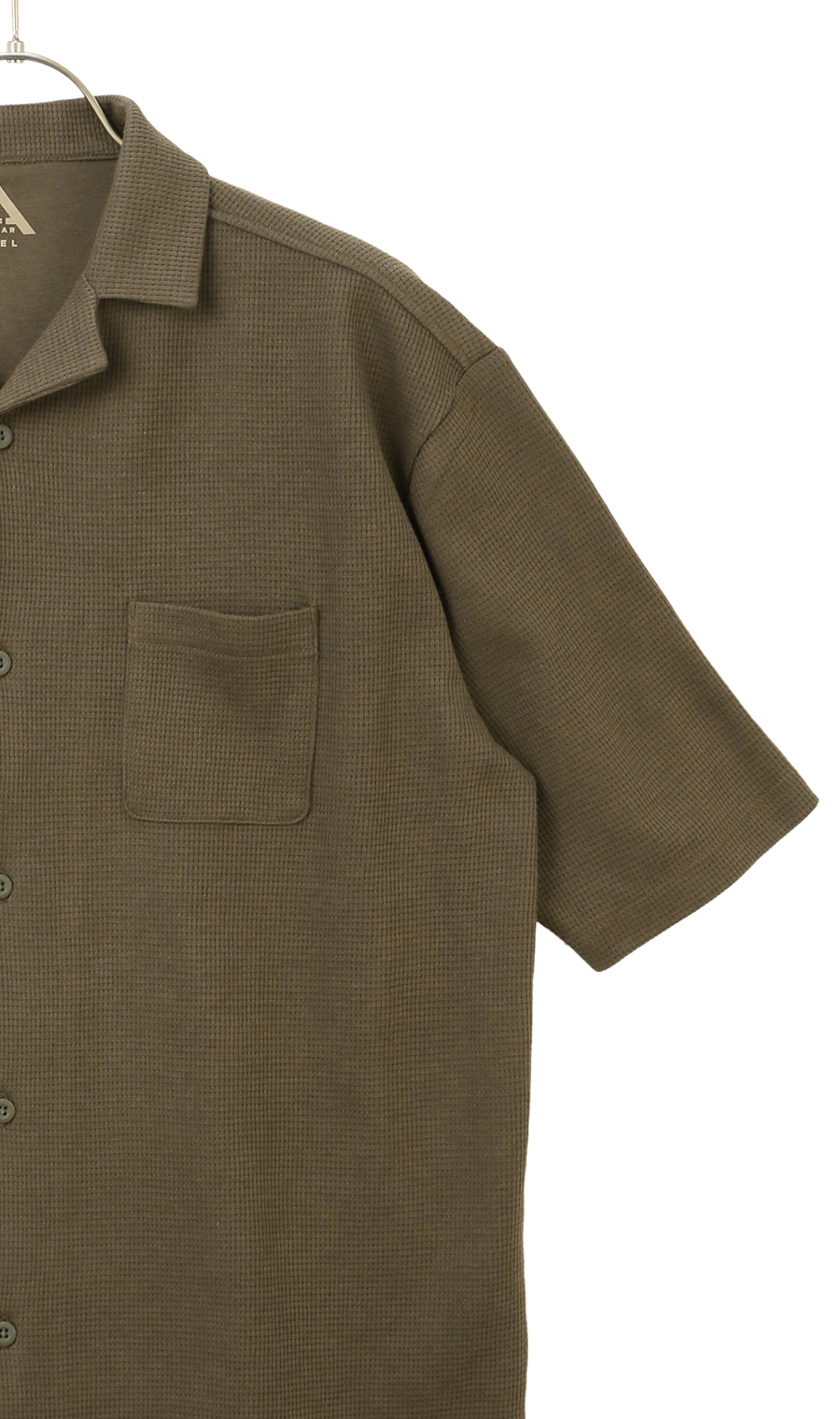 【男女兼用】らくリッチワッフル開襟シャツ【セットアップ着用可】 カーキ S