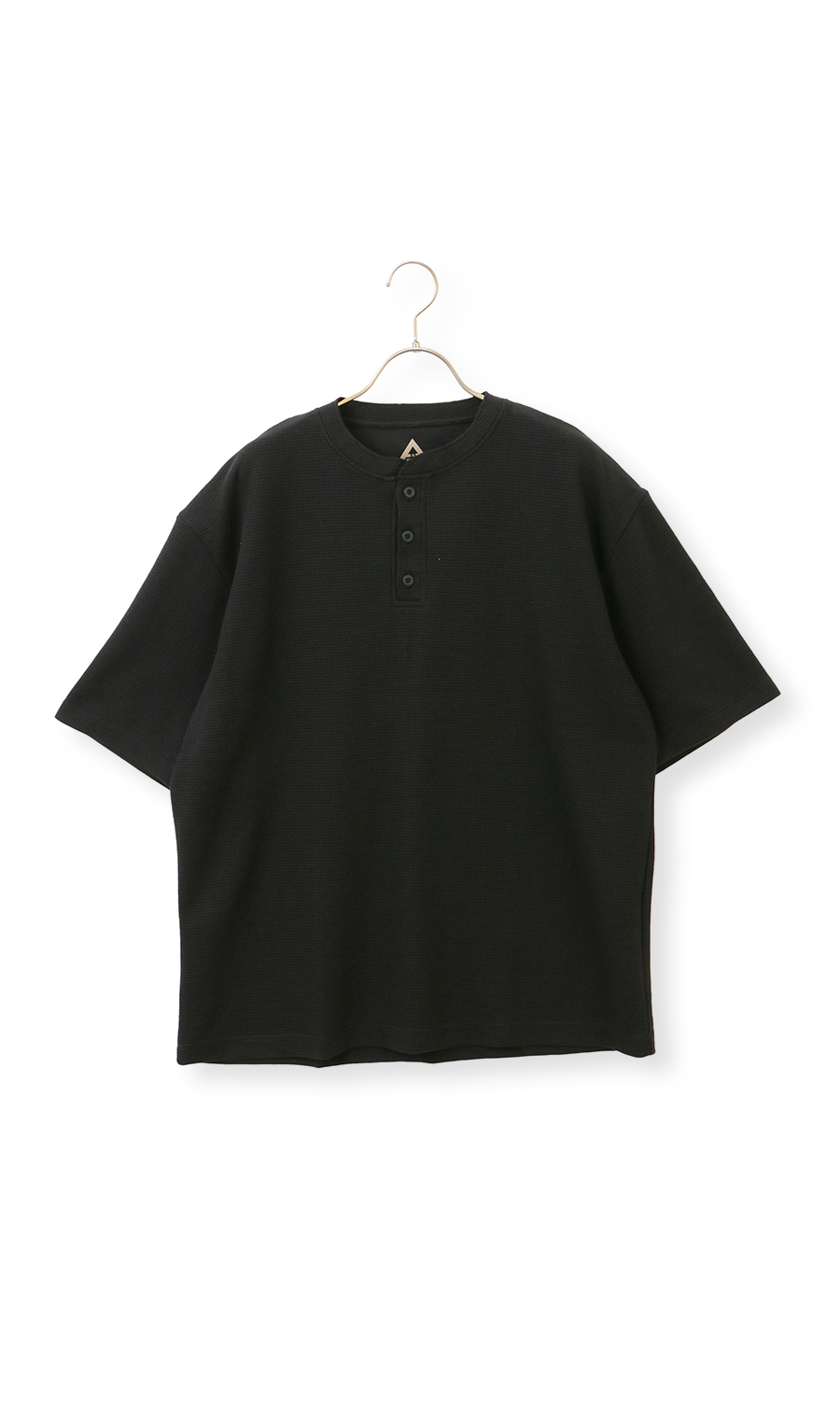 【男女兼用】らくリッチワッフルヘンリーTシャツ【セットアップ着用可】 ブラック S
