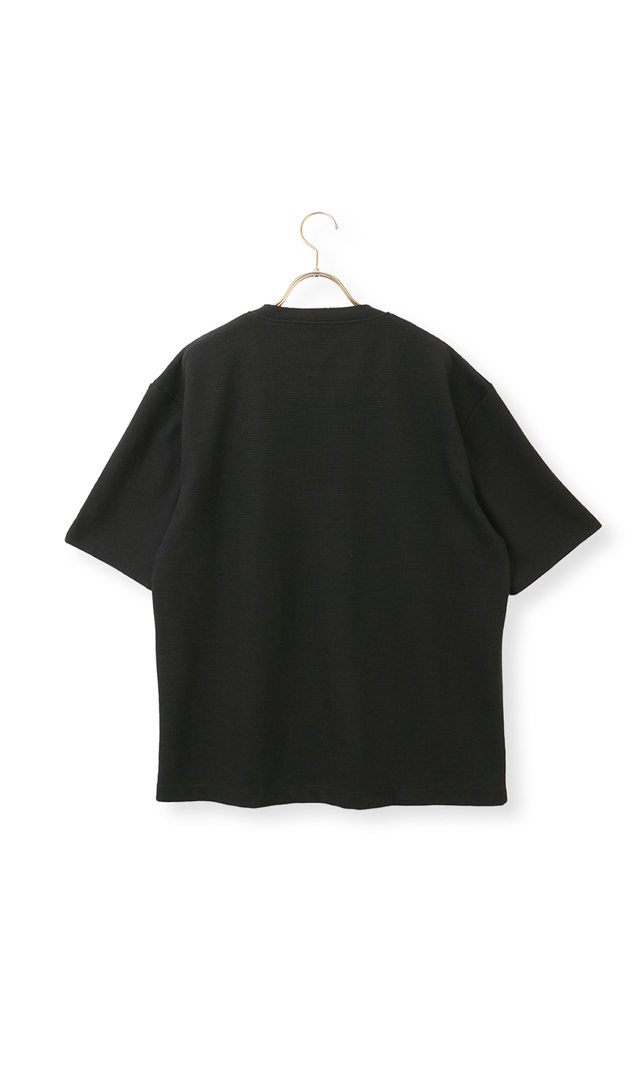 【男女兼用】らくリッチワッフルヘンリーTシャツ【セットアップ着用可】 ブラック S
