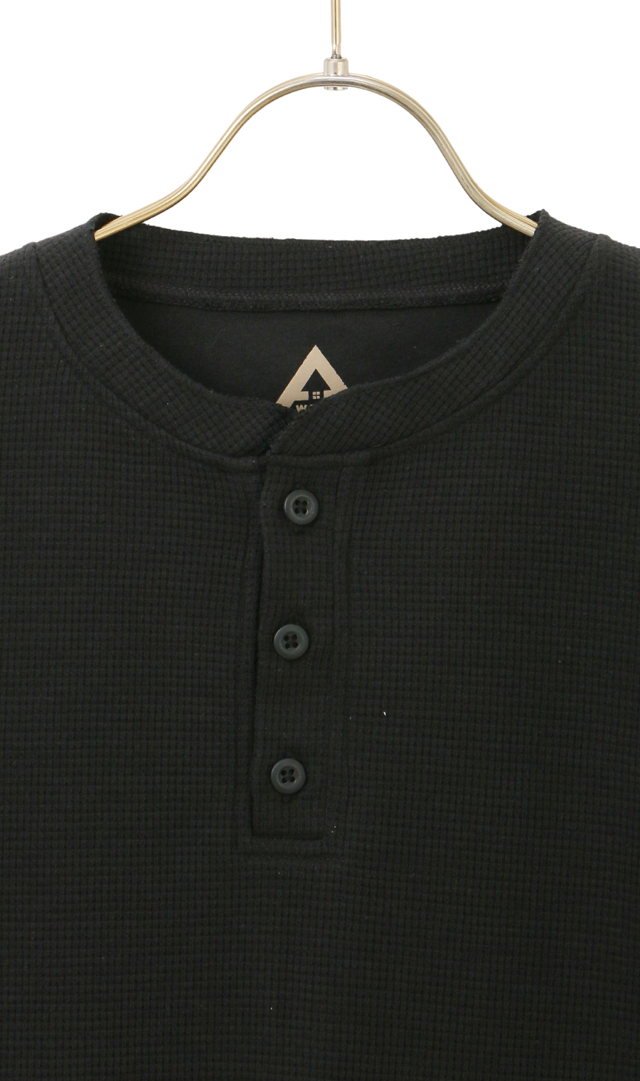 【男女兼用】らくリッチワッフルヘンリーTシャツ【セットアップ着用可】 ブラック S