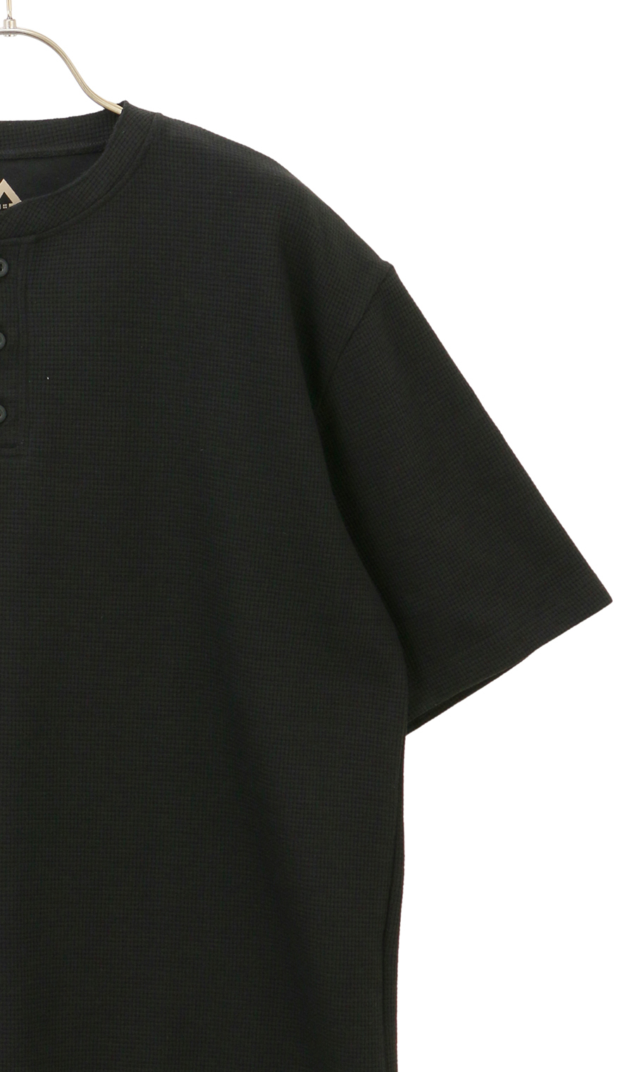 【男女兼用】らくリッチワッフルヘンリーTシャツ【セットアップ着用可】 ブラック S