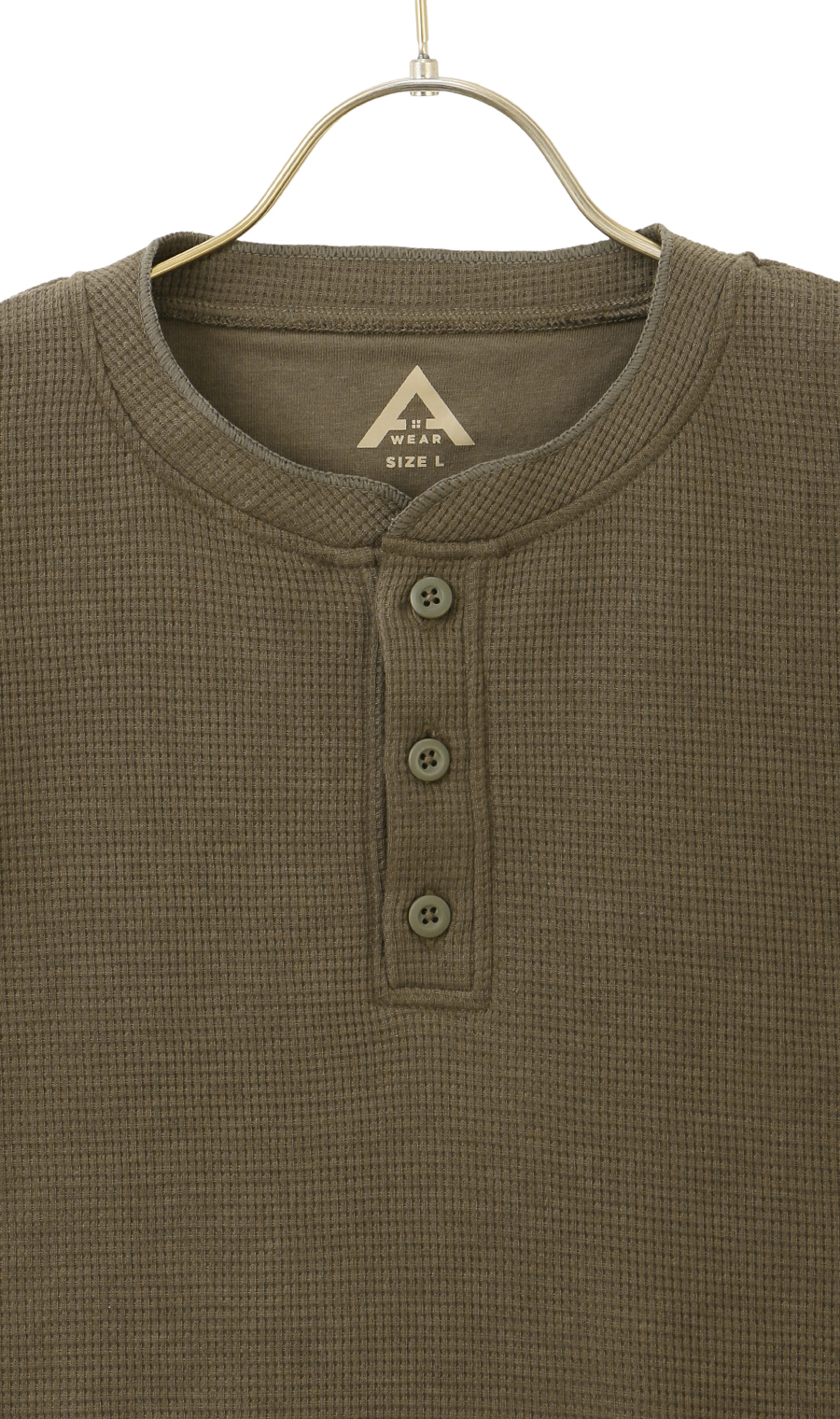 【男女兼用】らくリッチワッフルヘンリーTシャツ【セットアップ着用可】 カーキ S