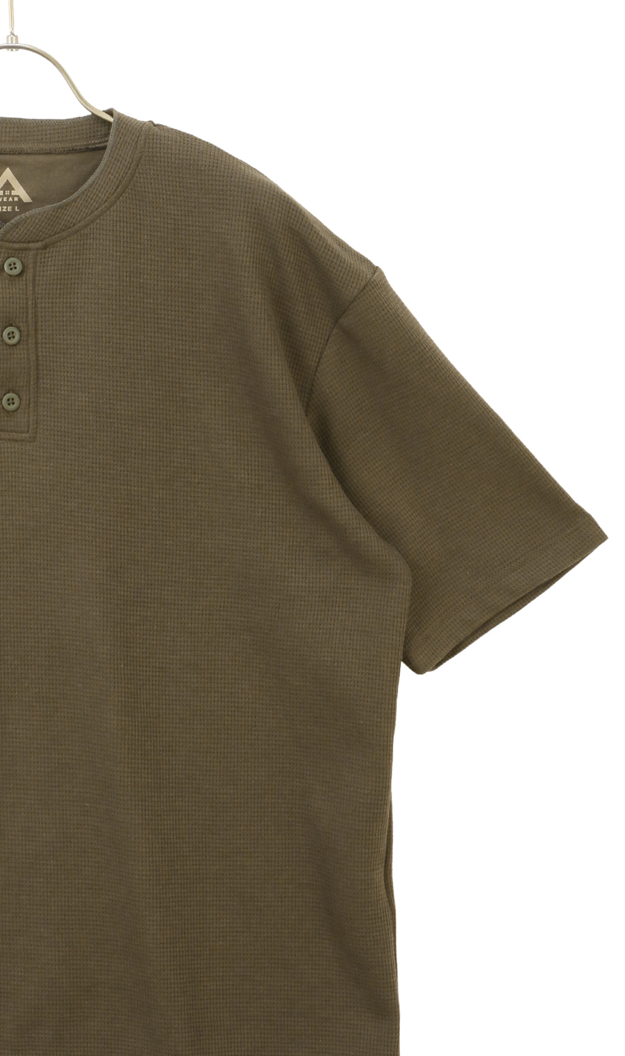 【男女兼用】らくリッチワッフルヘンリーTシャツ【セットアップ着用可】 カーキ S