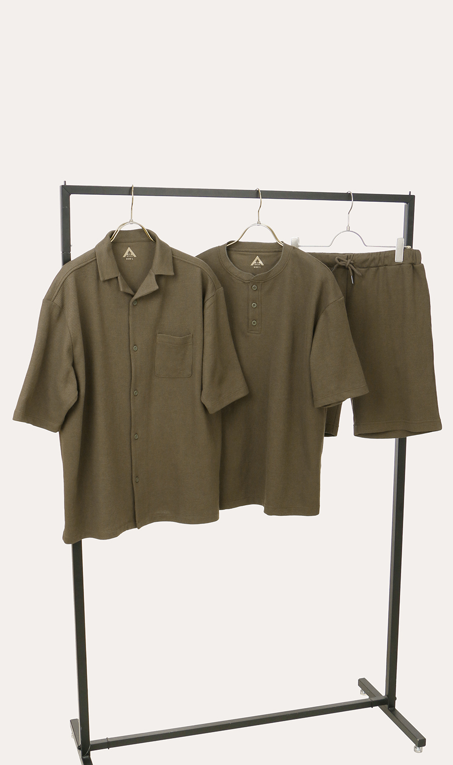 【男女兼用】らくリッチワッフルヘンリーTシャツ【セットアップ着用可】 カーキ S