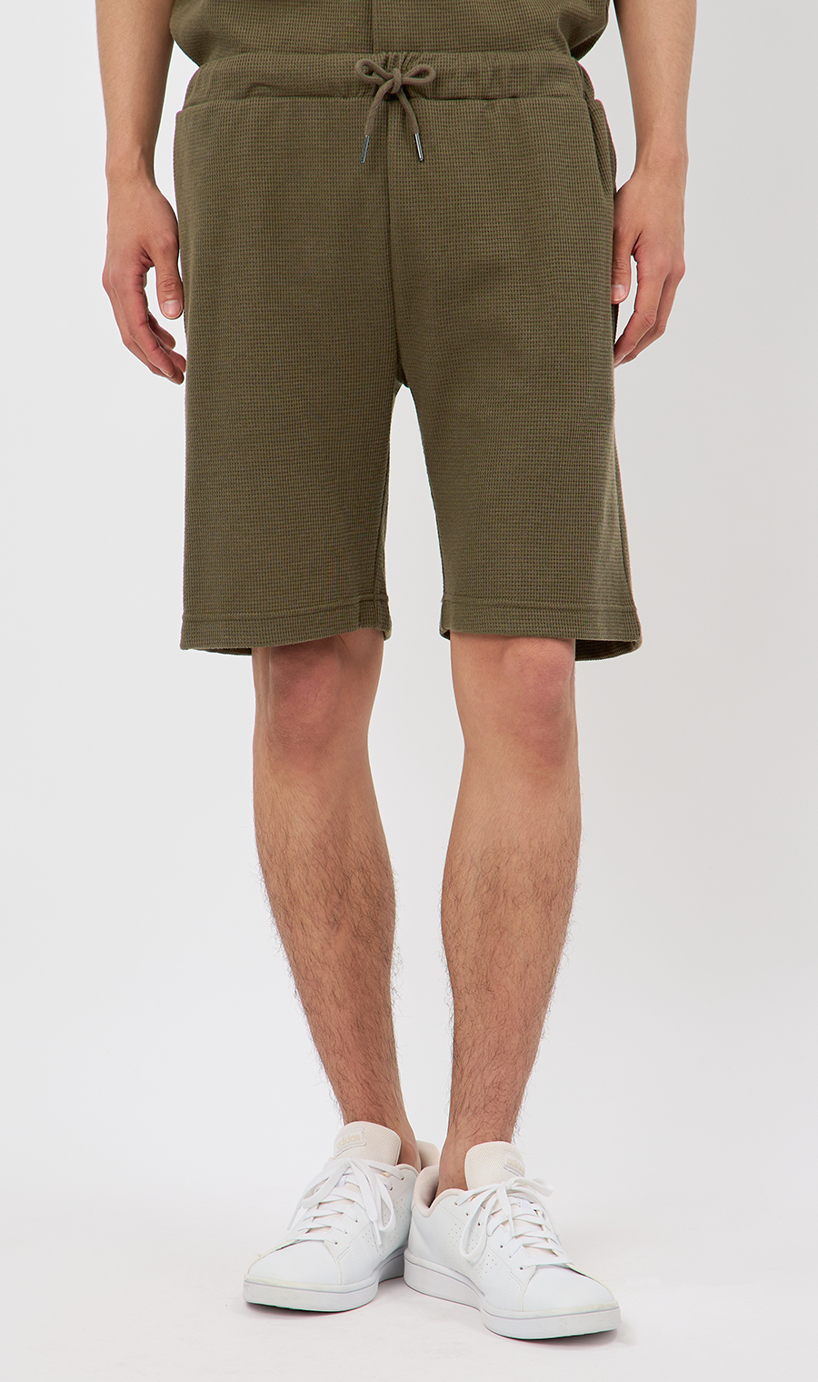 【男女兼用】らくリッチワッフルショートパンツ【セットアップ着用可】 カーキ S