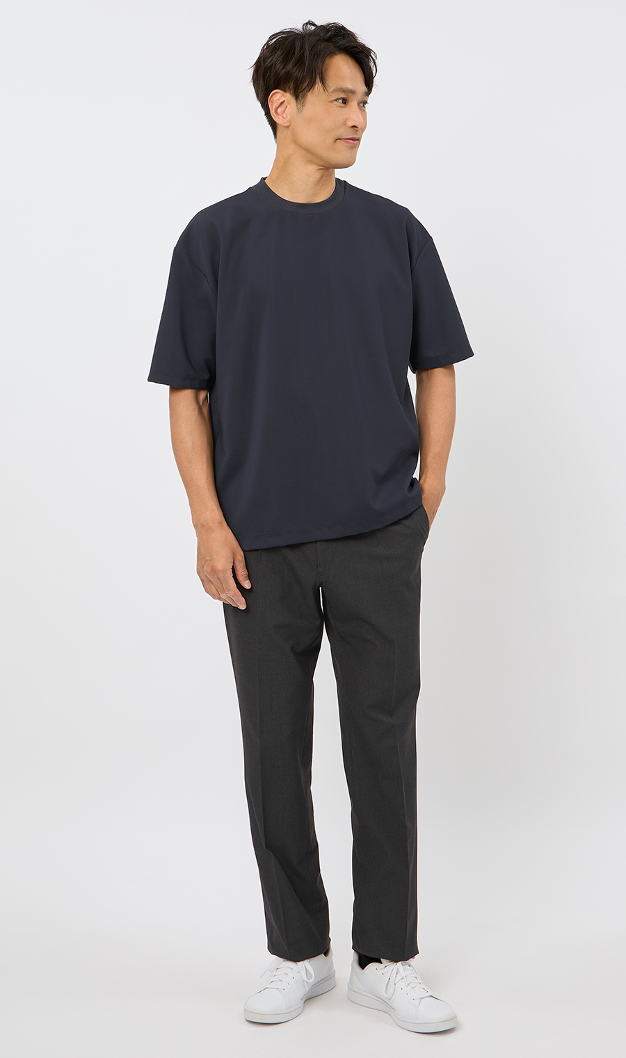 【男女兼用】らくリッチガーターTシャツ ネイビー S