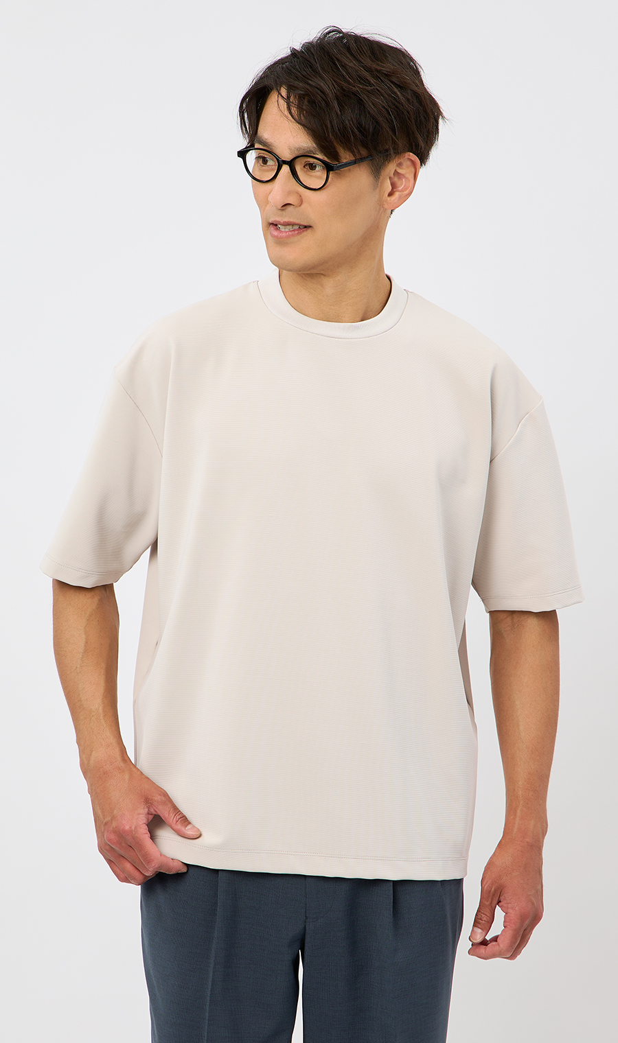 【男女兼用】らくリッチガーターTシャツ ライトグレー S