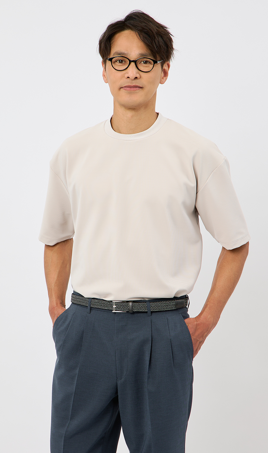 【男女兼用】らくリッチガーターTシャツ ライトグレー S