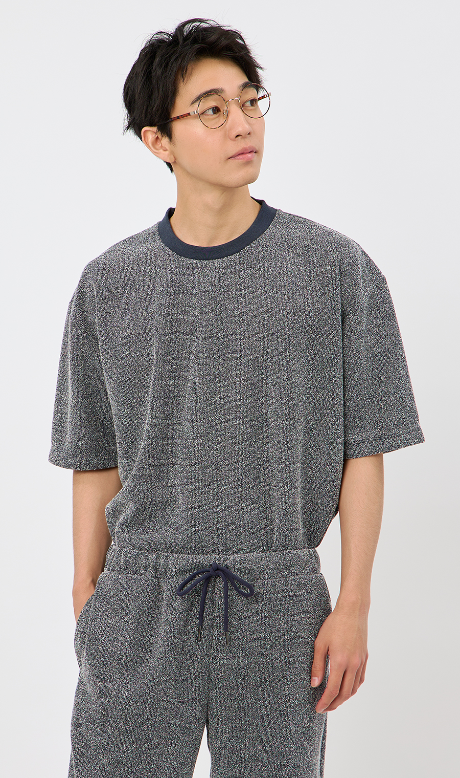 【男女兼用】らくリッチブークレーTシャツ【セットアップ着用可】 ネイビー S