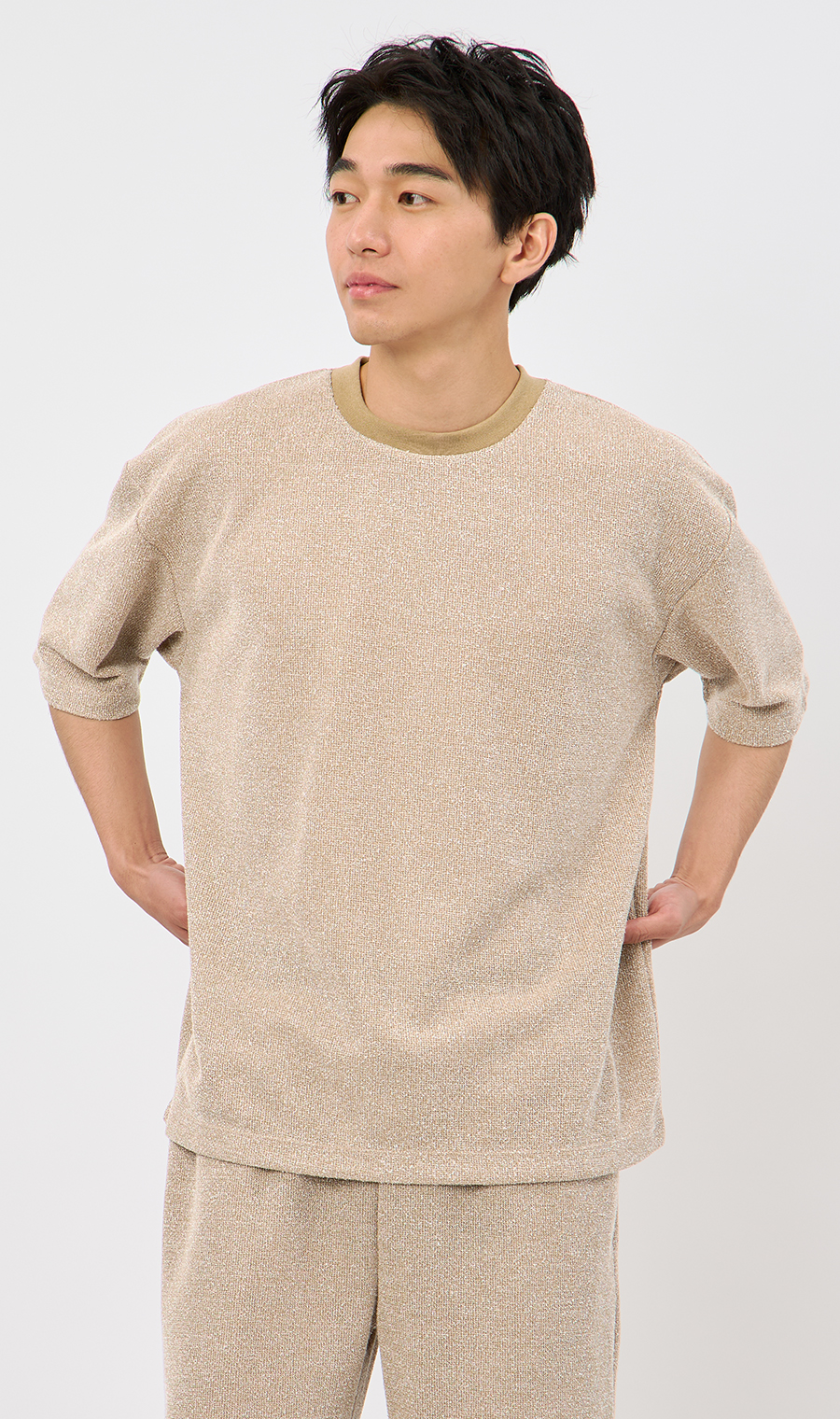 【男女兼用】らくリッチブークレーTシャツ【セットアップ着用可】 ベージュ S