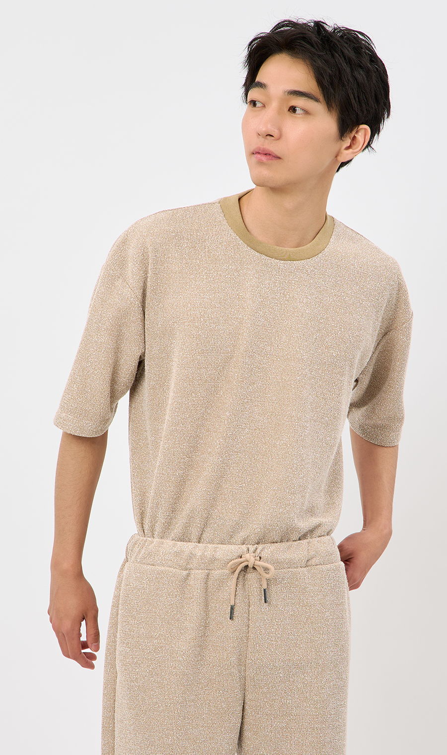 【男女兼用】らくリッチブークレーTシャツ【セットアップ着用可】 ベージュ S