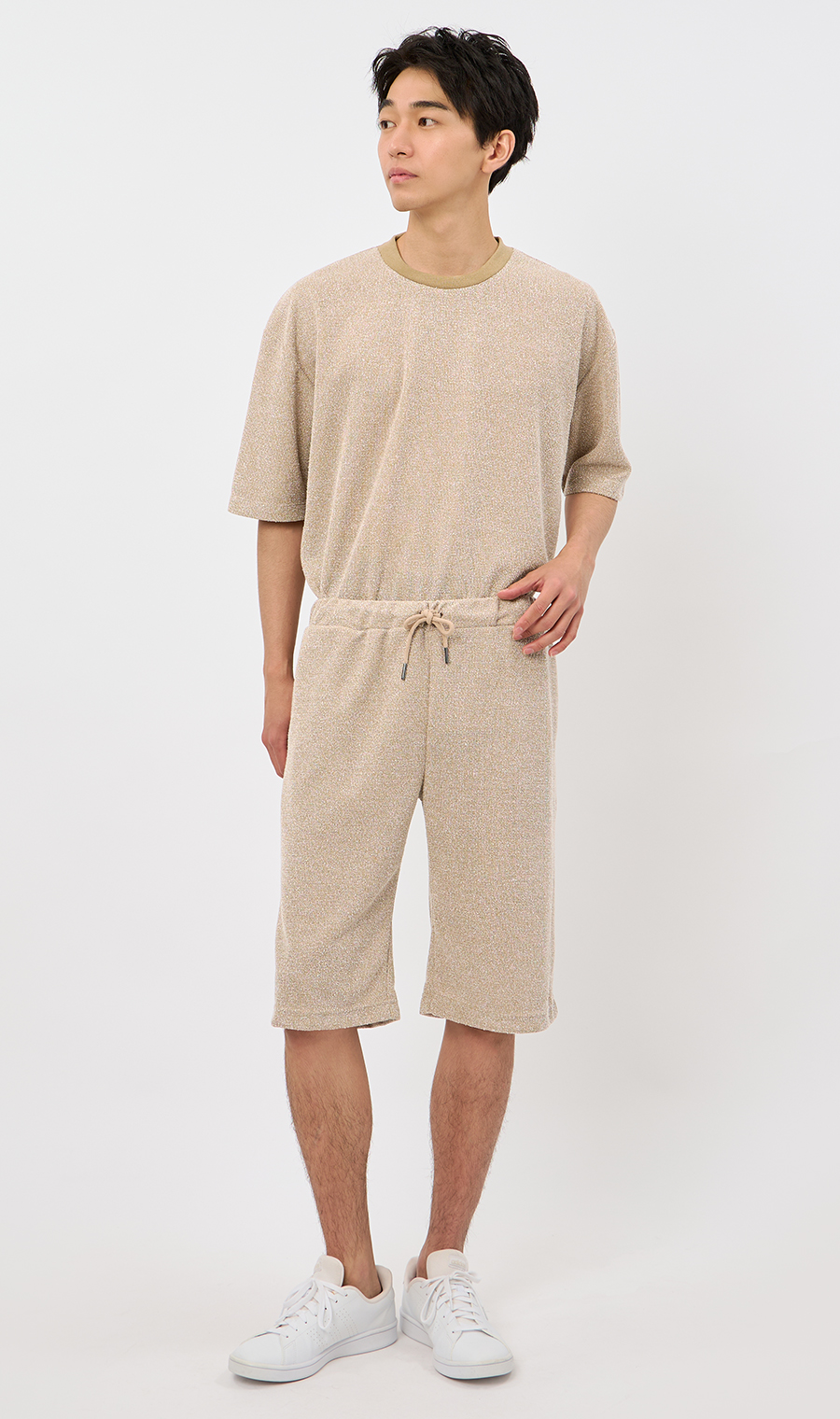 【男女兼用】らくリッチブークレーTシャツ【セットアップ着用可】 ベージュ S