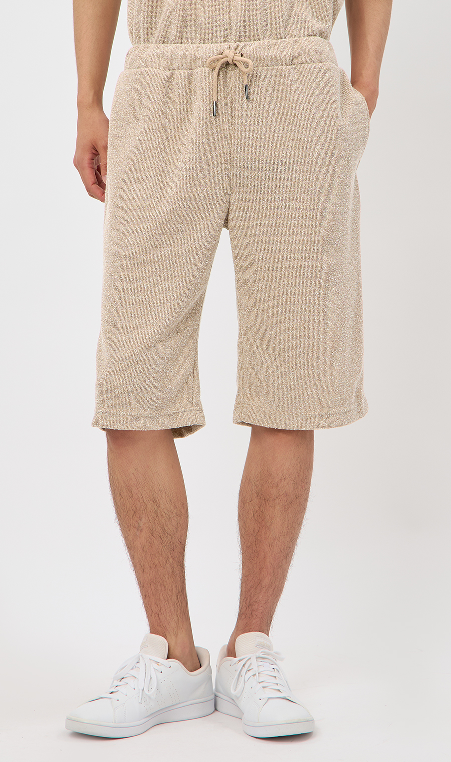 【男女兼用】らくリッチブークレーショートパンツ【セットアップ着用可】 ベージュ S