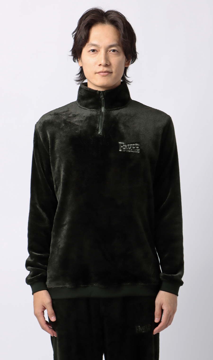 【男女兼用】ボアフリースハーフジップ【セットアップ着用可】 ブラック S