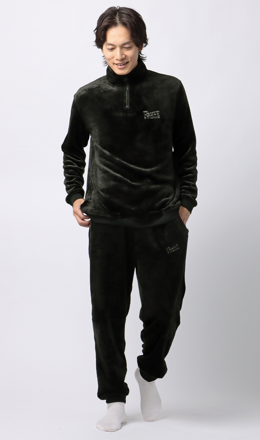 【男女兼用】ボアフリースハーフジップ【セットアップ着用可】 ブラック S