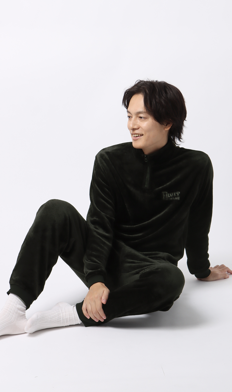 【男女兼用】ボアフリースハーフジップ【セットアップ着用可】 ブラック S