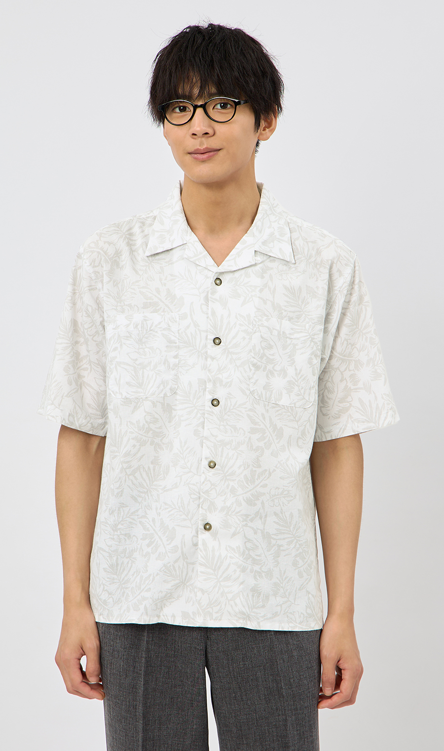 麻混クールマックスオープンシャツ【半袖】 ホワイト S