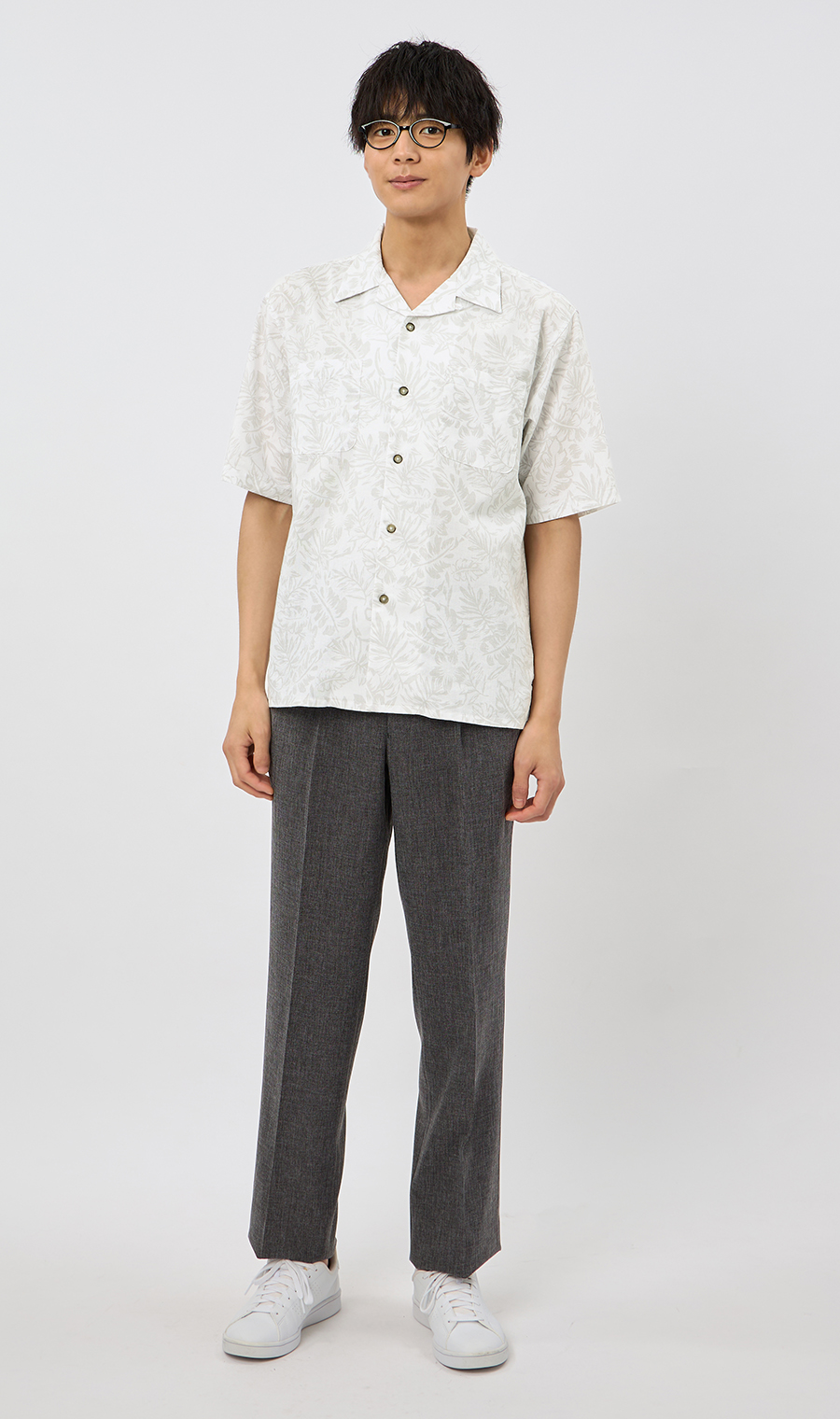 麻混クールマックスオープンシャツ【半袖】 ホワイト S