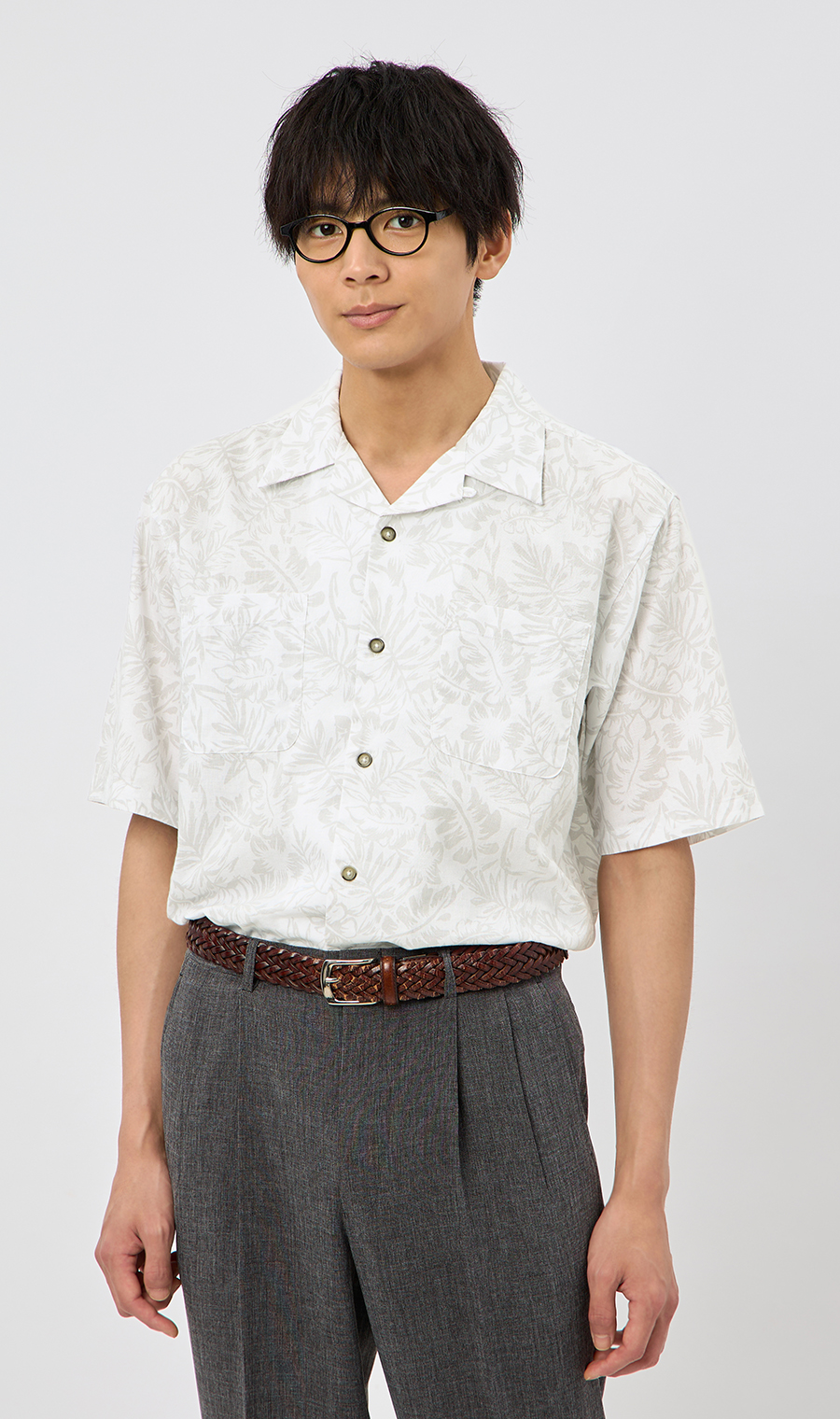 麻混クールマックスオープンシャツ【半袖】 ホワイト S