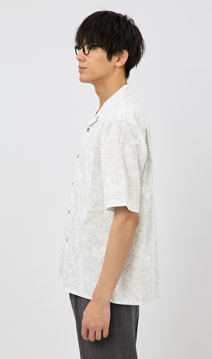 麻混クールマックスオープンシャツ【半袖】 ホワイト S