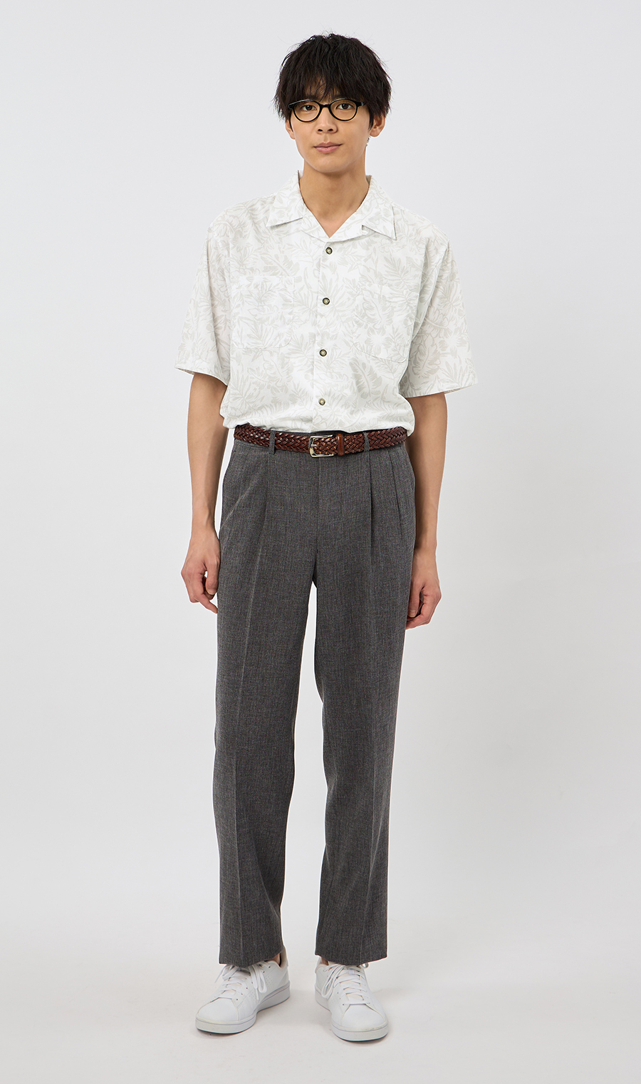 麻混クールマックスオープンシャツ【半袖】 ホワイト S