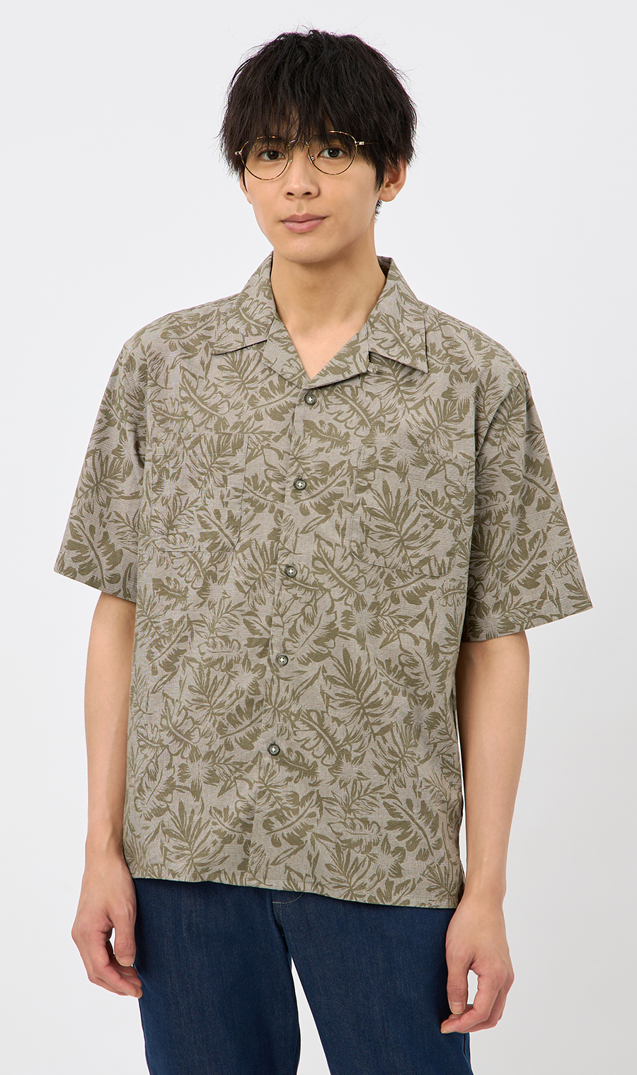 麻混クールマックスオープンシャツ【半袖】 カーキ S