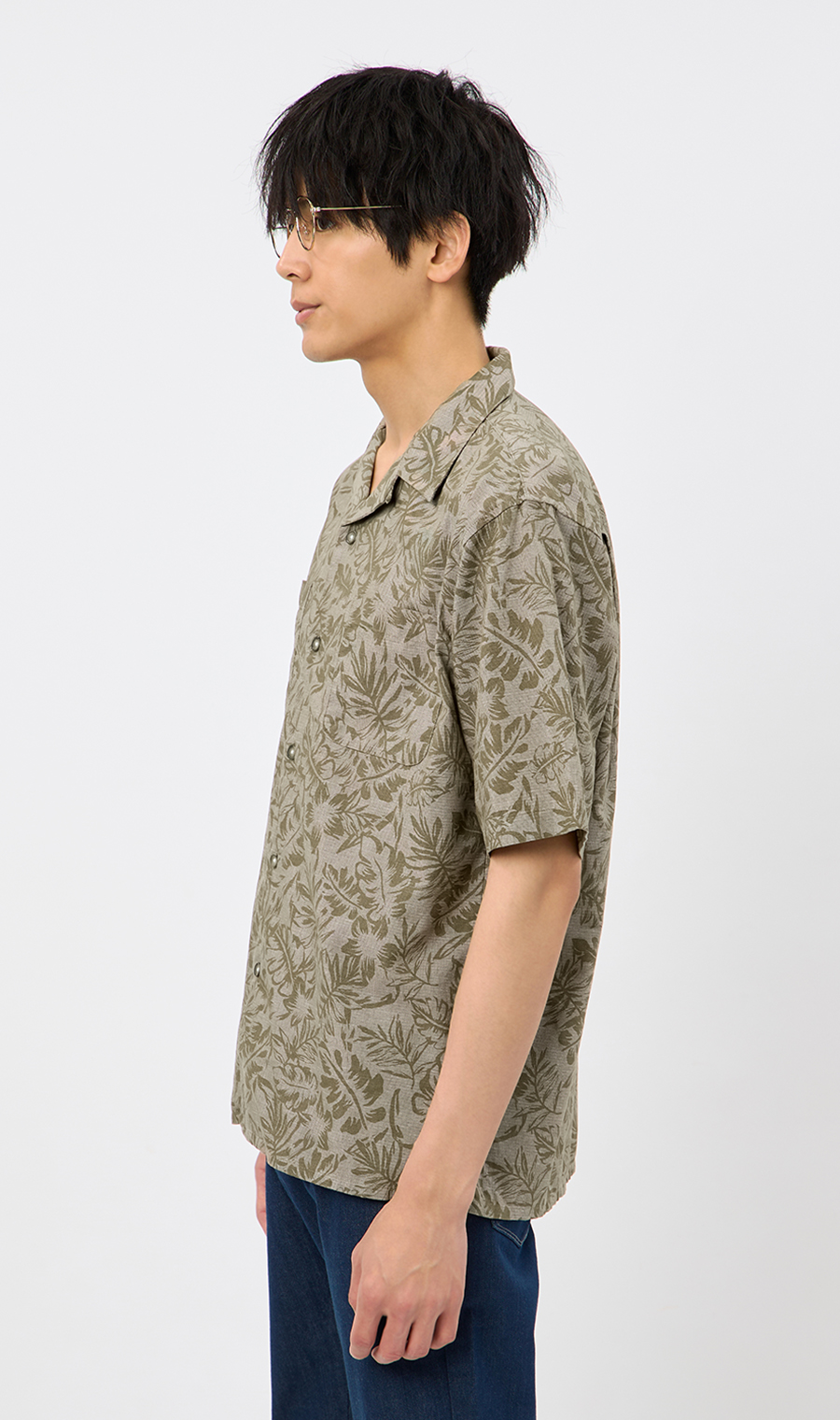 麻混クールマックスオープンシャツ【半袖】 カーキ S