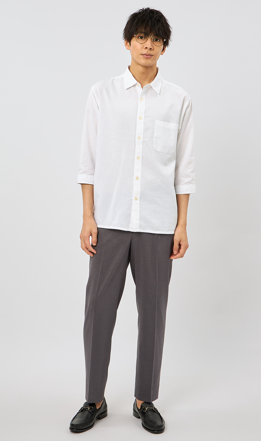 麻混クールマックスシャツ【7分袖】 ホワイト S