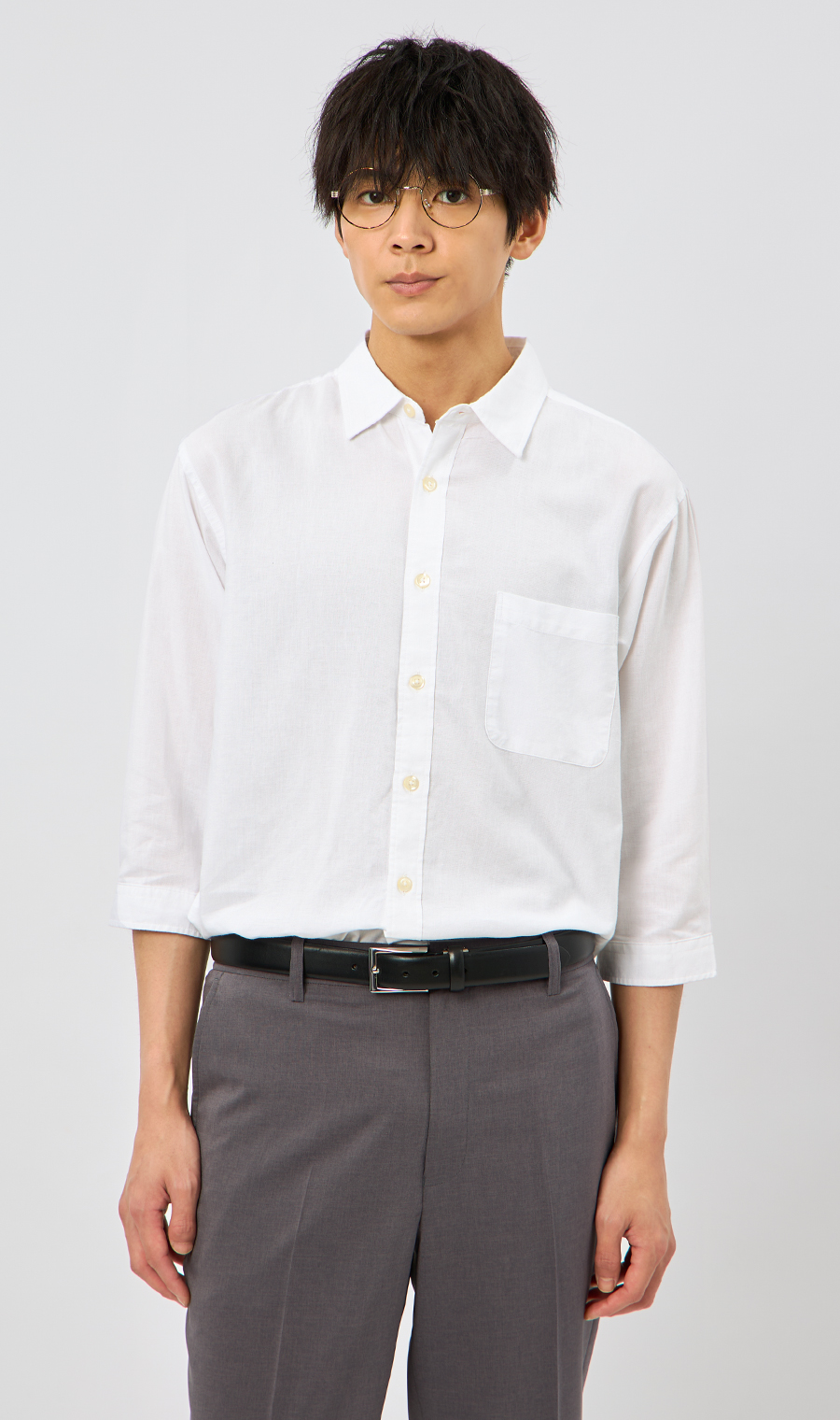 麻混クールマックスシャツ【7分袖】 ホワイト S