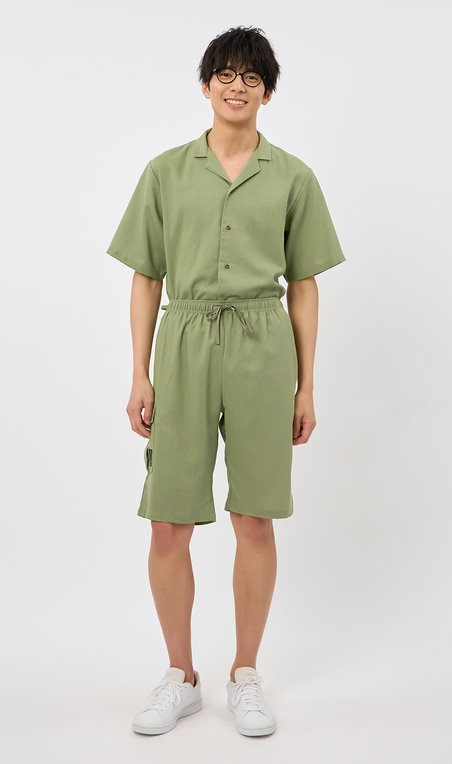ライトリネンショートパンツ【BODYWILD×AWEAR】【セットアップ着用可】 オリーブ S