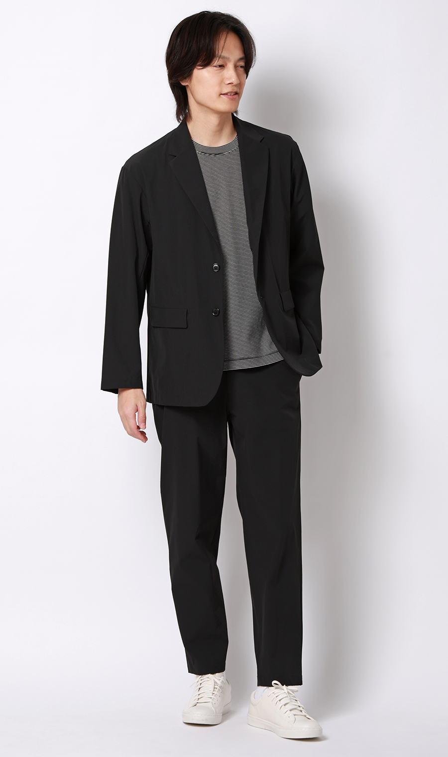 バックシャーリングパンツ【マルチウェイ】【セットアップ着用可】【裾上げ済み】 ブラック S