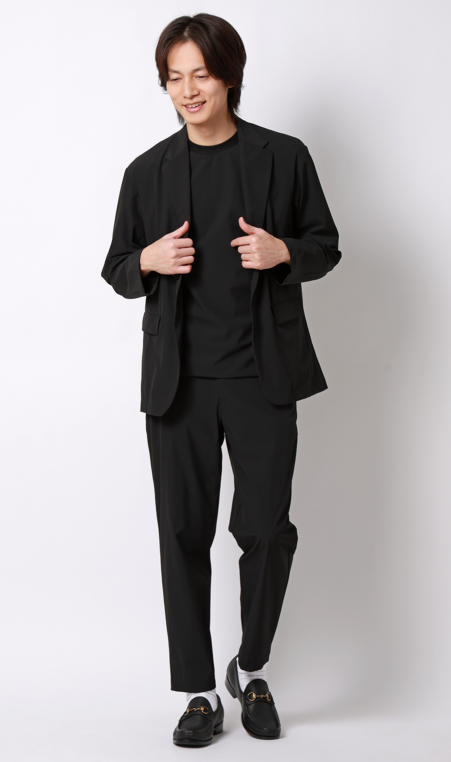 バックシャーリングパンツ【マルチウェイ】【セットアップ着用可】【裾上げ済み】 ブラック S