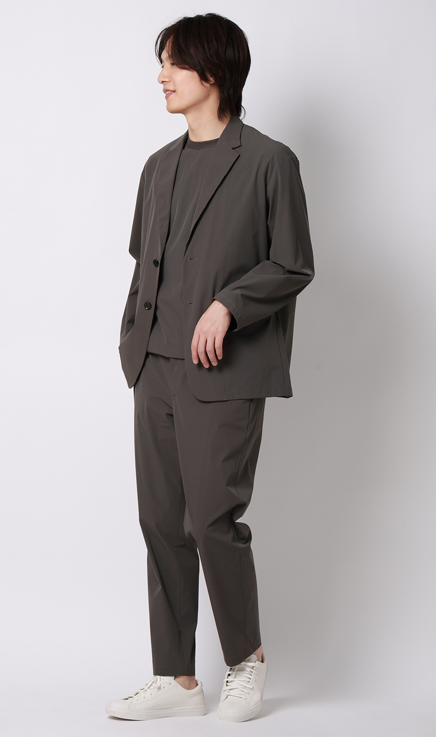 バックシャーリングパンツ【マルチウェイ】【セットアップ着用可】【裾上げ済み】 チャコール S