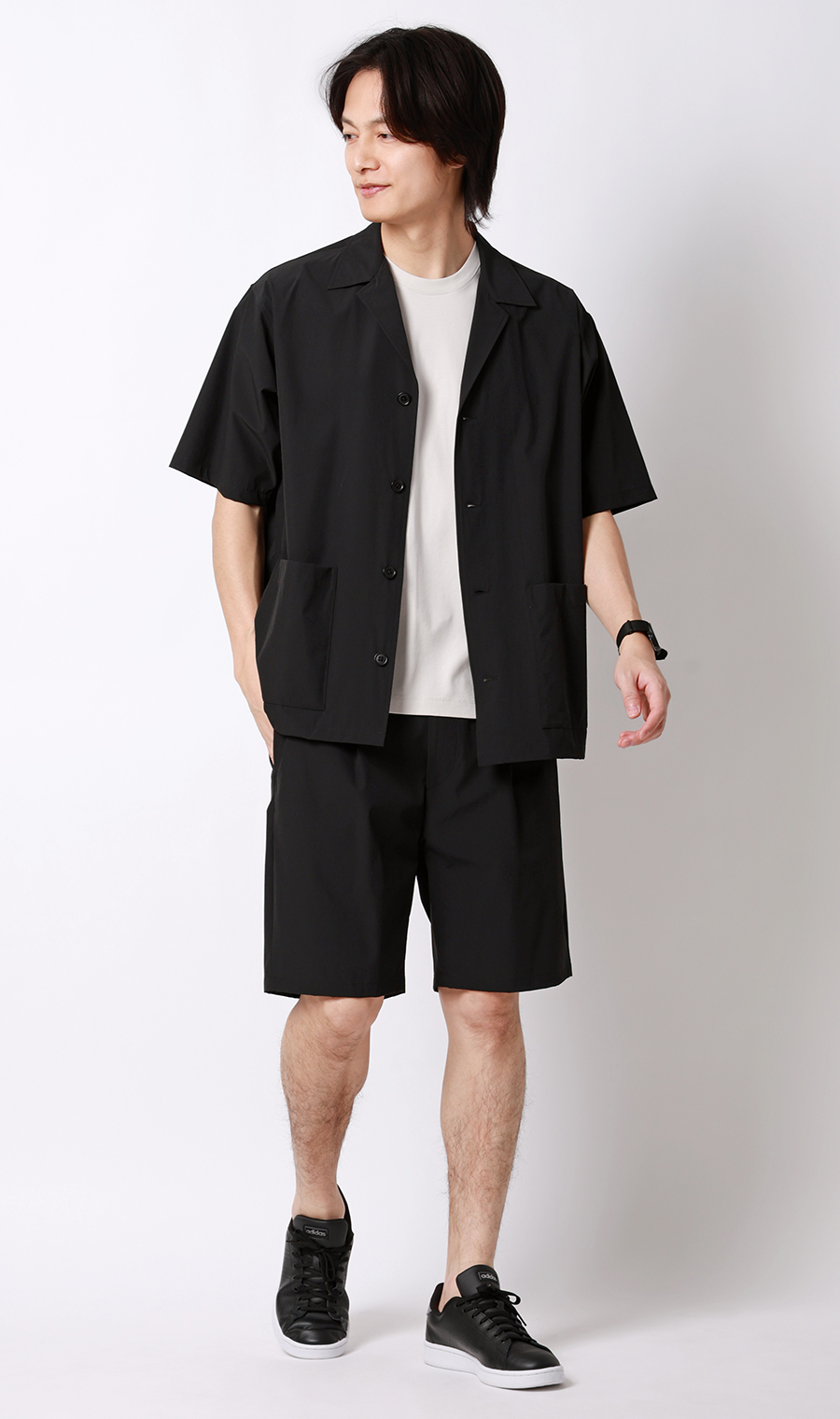 ショートパンツ【マルチウェイ】【セットアップ着用可】【裾上げ済み】 ブラック S