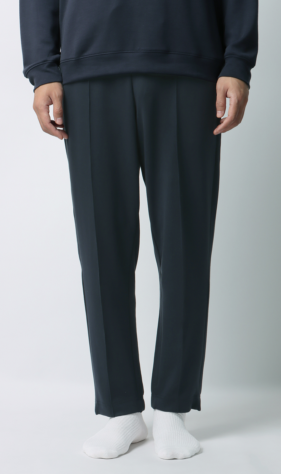 【男女兼用】とろリッチスムースピンタックパンツ【セットアップ着用可】 ネイビー S