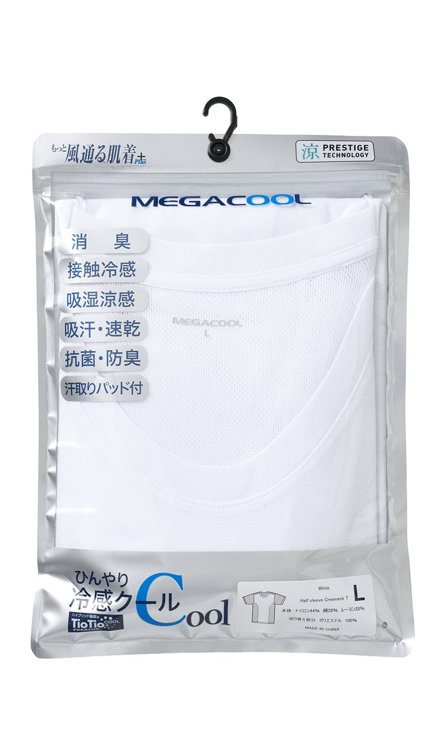 半袖クルーネックTシャツ【MEGA COOL】【もっと風通る肌着+】【TioTio PREMIUM】【涼】 ホワイト M
