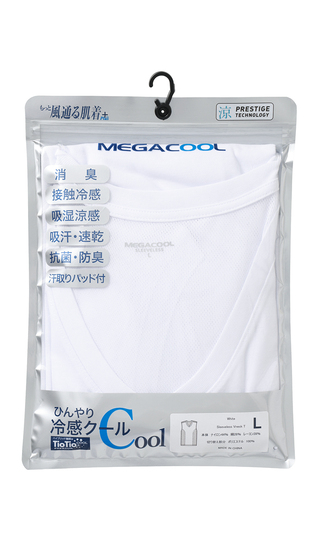 ノーズリーブVネックTシャツ【MEGA COOL】【もっと風通る肌着+】【TioTio PREMIUM】【涼】