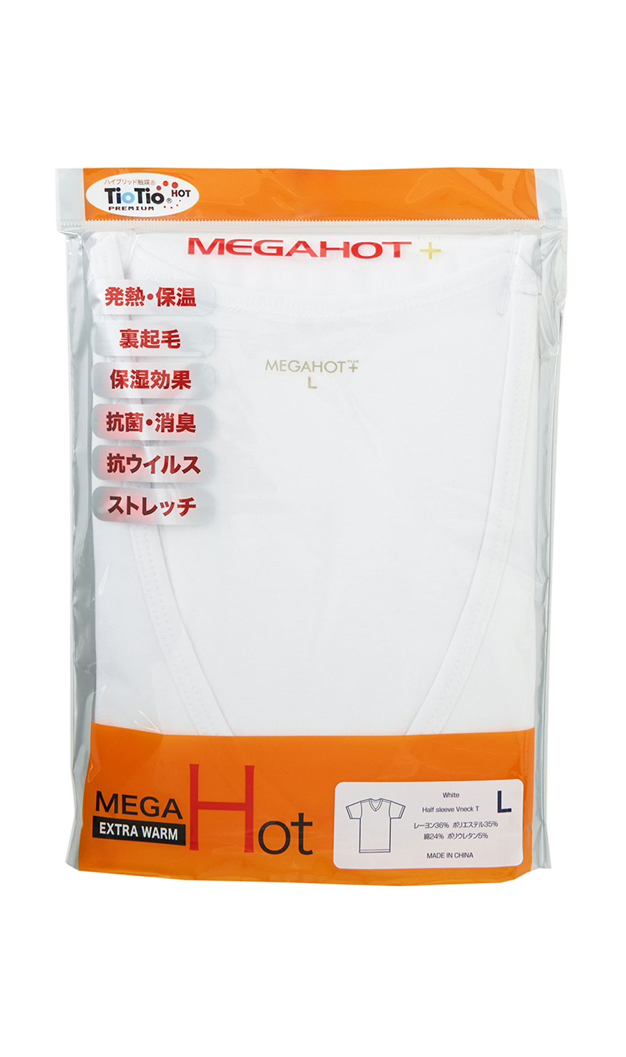 半袖VネックTシャツ【MEGAHOT+】 ホワイト S